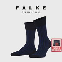 FALKE德国鹰客Shadow条纹罗纹商务袜时尚潮休闲棉男士中筒袜14648 黑蓝-6360 41-42