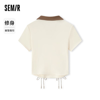 森马（Semir）POLO衫女短款印花复古风2024夏季修身绑带上衣 白色调00311 150/76A/XS