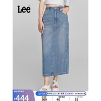 Lee24早春浅蓝色后开叉设计女牛仔半身裙显瘦潮LWB008211205 浅蓝色 L