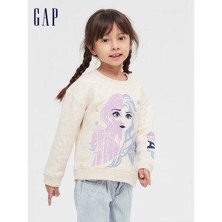 Gap女幼童抓绒艾莎公主联名卫衣618810春季儿童装运动上衣 象牙白 110cm(5岁)