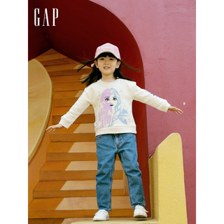Gap女幼童抓绒艾莎公主联名卫衣618810春季儿童装运动上衣 象牙白 90cm(2岁)