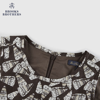 布克兄弟（BrooksBrothers）女士24早春新品亚麻修身无袖撞色连衣裙 B245-棕色印花