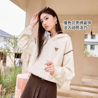 香影（xiangying）加绒连帽卫衣女冬季设计感长袖套头慵懒风宽松上衣 米色 M