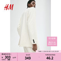 H&M女装西装2024春季新款大廓形双排扣休闲平驳领通勤外套1215795 奶油色/细条纹 155/80A