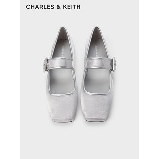 CHARLES&KEITH24春季龙年刺绣方头平底玛丽珍鞋女CK1-71720064 Silver银色 40