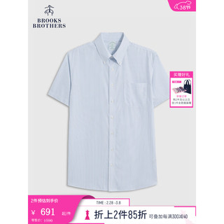 布克兄弟（BrooksBrothers）男士棉质竖条纹短袖免烫正装衬衫 B485-蓝色 17H