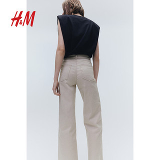 H&M女装休闲裤2024年春季休闲舒适斜纹高腰直筒阔腿裤1107360 浅米色 155/64A