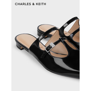 CHARLES&KEITH24春复古包头镂空尖头低跟半拖鞋SL1-71790027 Black Box黑色 36