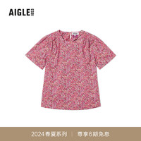 AIGLE艾高短袖衬衫2024年春夏女士Liberty印花户外休闲时尚 品红色 AV037 40