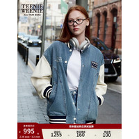 TEENIE WEENIE 小熊女装2024时髦撞色棒球牛仔外套休闲宽松上衣 中蓝色 160/S