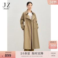 玖姿·安娜蔻帅气工装风双排扣腰带长款外套风衣女2024春季 卡其 M