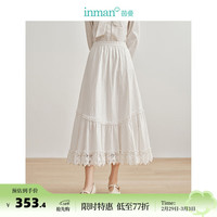 茵曼（INMAN）100%纯棉法式立体提花A字半身裙2024春女装松紧腰显瘦伞裙 米白色 S
