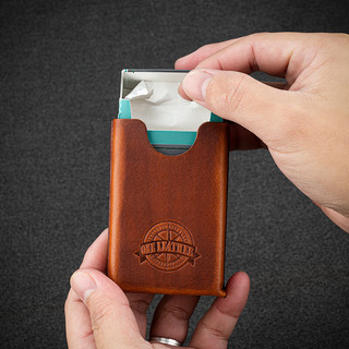 一皮（ONE LEATHER）真皮烟盒便携式保护套兼容软硬盒创意20支装牛皮 雅致棕烟盒