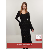 ochirly欧时力 V领镂空毛织连衣裙2024早春配吊带裙套装 黑色 L