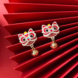 醒狮耳钉女国风喜庆气质耳饰饰品高级感时尚小众耳环百搭配饰铃铛醒狮