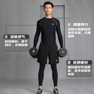 匹克（PEAK)运动健身服跑步装备套装男款速干衣排汗透气高弹羽毛球健身训练三件套黑色