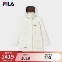 FILA 斐乐女士梭织外套2024春季时尚宽松连帽中长款风衣 东方白-WT 160/80A/S