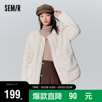 森马（Semir）外套女中长款开叉上衣宽松慵懒复古毛绒夹克109723108004 浅卡其50311