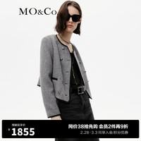 MO&Co.2023冬绵羊毛羊驼毛双排扣短款垫肩毛呢外套MBC4COT030 中花灰色 M/165