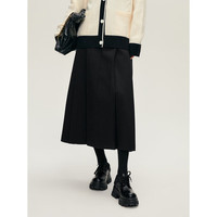 太平鸟女装 百褶半身裙中长裙年冬季复古美拉德A字裙女士 黑色 XL