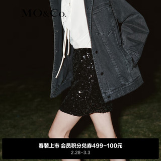 MO&Co.2024春重工珠片叠绣高腰短裙半身裙MBD1SKT016缎感内衬 黑色 M/165