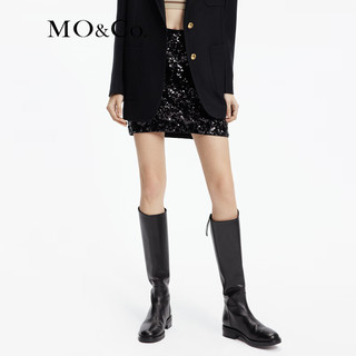MO&Co.2024春重工珠片叠绣高腰短裙半身裙MBD1SKT016缎感内衬 黑色 M/165