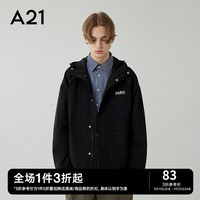 A21风衣外套男装梭织宽松连帽春秋百搭通勤休闲外套易打理 黑色 175/88A/L
