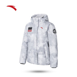 anta安踏雪壳三防羽绒服女加厚短款防泼水保暖羽绒服雪花白满地印6l女