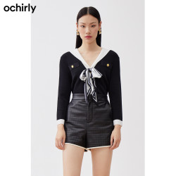 ochirly欧时力黑标系列欧时力海军领针织外套女2022新款冬装学院风