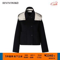 IIIVIVINIKO春夏新品双面毛呢连帽短外套女M319001117A 藏青