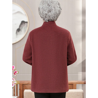 奉孝 奶奶毛呢外套女中老年人呢子上衣春秋套装老太太70岁80衣服 棕红加绒 5XL(160-175斤)