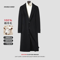 buppa全澳毛初剪毛呢大衣男过膝长款呢子双面羊毛呢大衣 外套风衣男 100%羊毛【黑色 单排扣】19251 2XL(145-160斤)