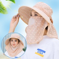 侬依拉遮阳帽子女夏天遮脸防晒紫外线骑行出游采茶凉帽防护帽带面罩女士太阳帽防晒帽 橘色
