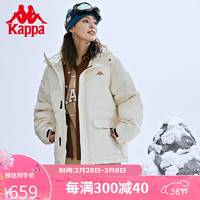 卡帕（Kappa）学院风羽绒服工装羽绒服连帽面包服防寒服 羊脂白-0111 M