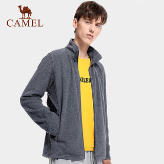 骆驼（CAMEL）户外抓绒衣女加绒保暖摇粒绒卫衣加厚外套冲锋衣内胆 A0W218152，墨灰，男 XL