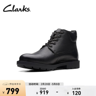 Clarks其乐工艺戴尔系列男士时装靴春季防滑耐磨时尚舒适皮靴 黑色 261690037 40