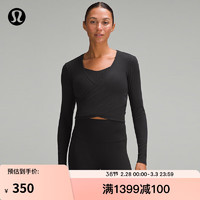 lululemon 丨Wrap-Front 女士罗纹长袖裹身 T 恤 LW3HOVS 黑色