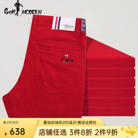 GOLF MODERN 高尔夫服装男士长裤中腰直筒商务休闲裤品牌男装高尔夫球裤 红色 35
