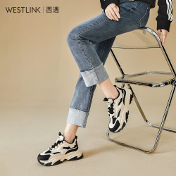 westlink西遇厚底老爹鞋女2024米白黑色35