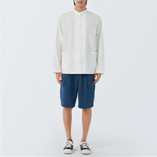 无印良品（MUJI） 男式 高密度平织 盘扣衬衫 男士长袖衬衣外套 ACA27C4S 白色 XL 180/104A