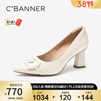 C.BANNER 千百度 细高跟鞋2024春季拥抱双C单鞋女 米色 34