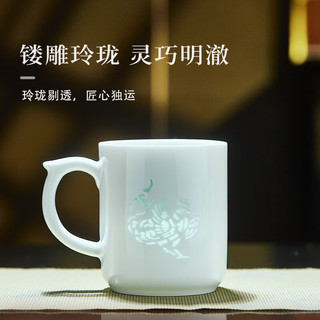 景德镇（jdz）陶瓷手工玲珑雕刻龙凤杯古典创意家用喝茶创意马克杯水杯 厚德载物简易装