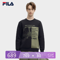 FILA 斐乐男子套头卫衣2024春时尚休闲舒适撞色针织上衣 正黑色-BK 190/108A/XXXL