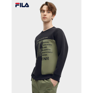 FILA 斐乐男子套头卫衣2024春时尚休闲舒适撞色针织上衣 正黑色-BK 165/88A/S