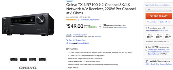 ONKYO 安橋 TX-NR7100 9.2聲道8K多聲道功放