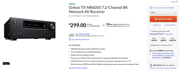 ONKYO 安橋 TX-NR6050 7.2聲道杜比全景聲 功放