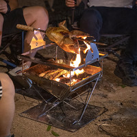 Campingmoon 柯曼户外翻转烤鸡架MK-60不锈钢榉木手柄旋转烤肉架野外烧烤装备