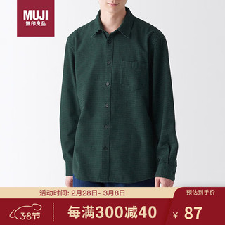 无印良品（MUJI）男式 法兰绒 长袖衬衫 休闲百搭衬衫 绿色格纹 XL 