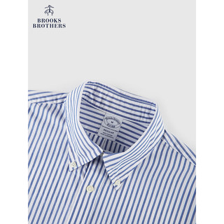 布克兄弟（BrooksBrothers）男士府绸经典扣结领竖条纹短袖休闲衬衫 4003-蓝色 M