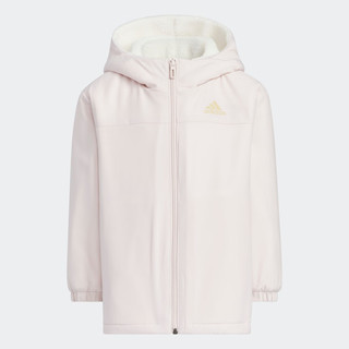 adidas双面穿保暖仿羊羔绒连帽外套女小童新年款阿迪达斯轻运动 汉玉白 140CM